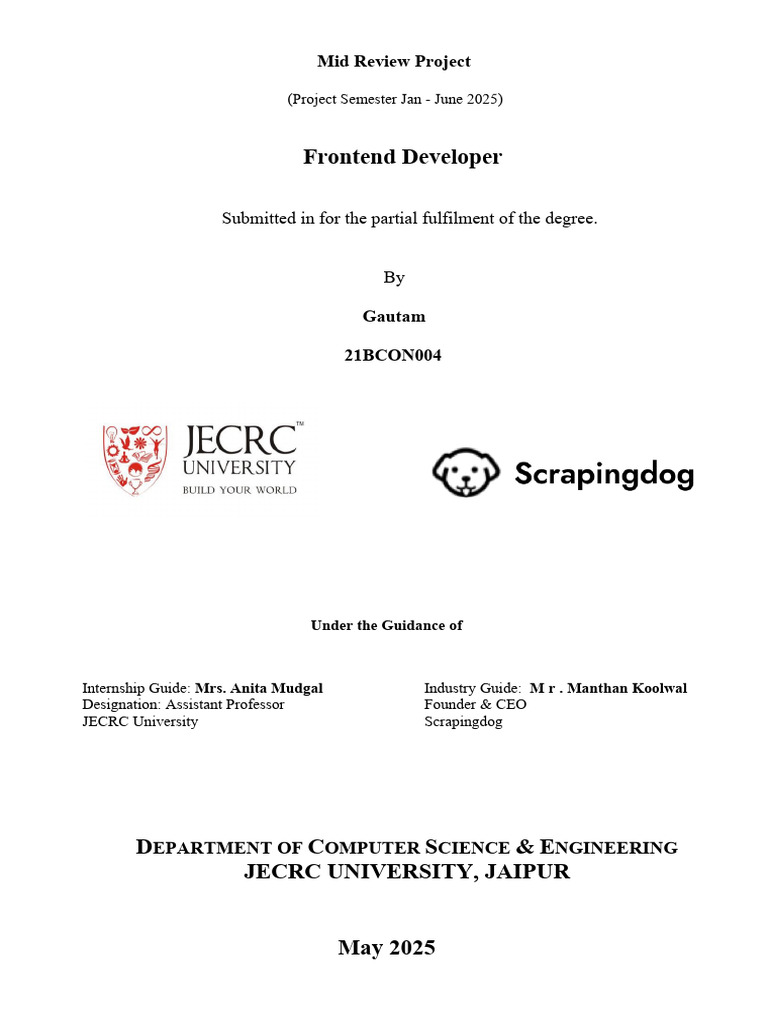Internship Report: Frontend Developer | PDF | Client–Server Model ...