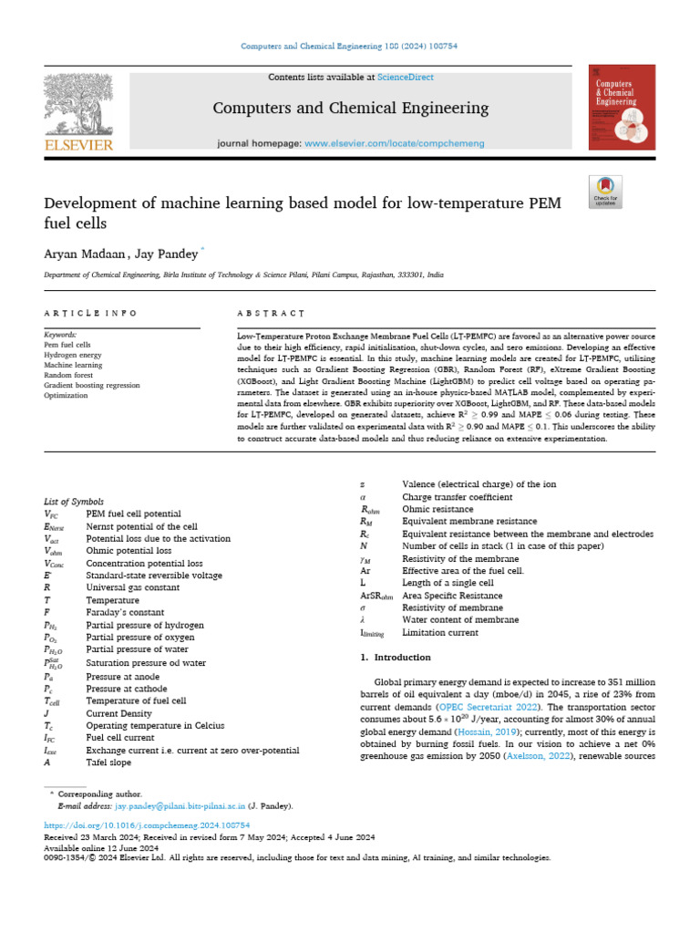 Development of Machine Learning Based Model For Low-Temperature PEM ...