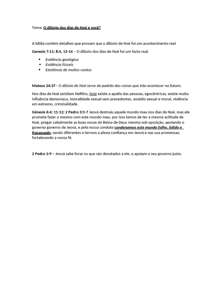 O Dilúvio de Noé: Realidade e Relevância | PDF