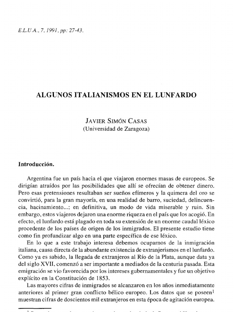 Algunos Italianismos en El Lunfardo | PDF | Lengua española | Lexicología