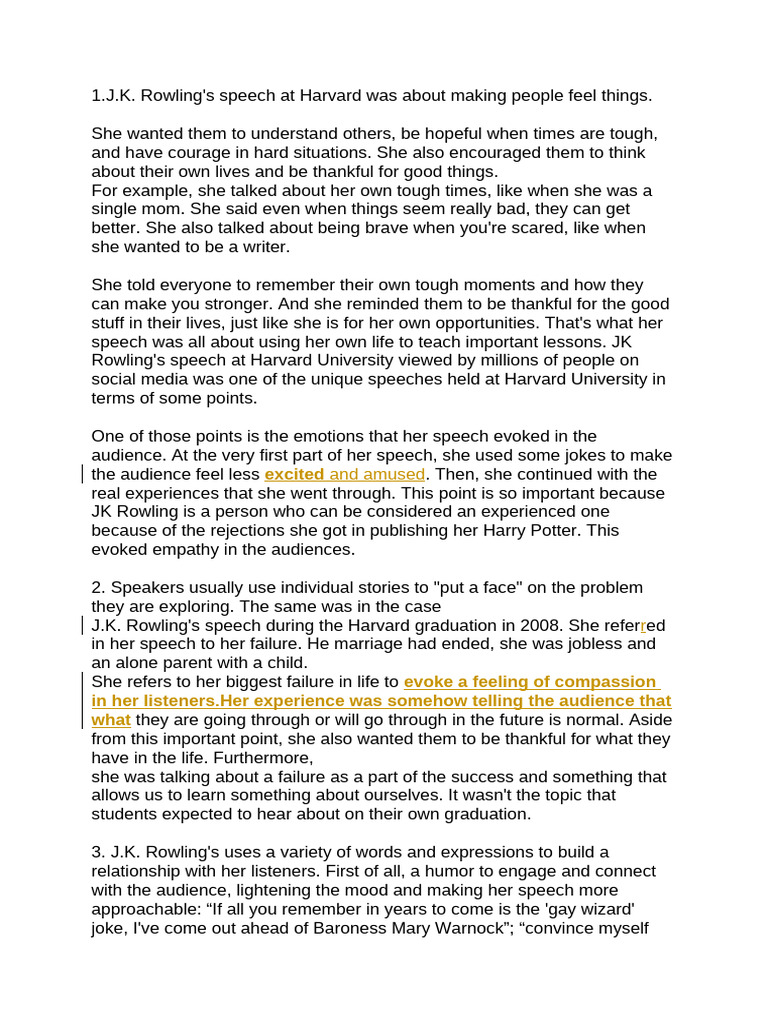Description of J.K. Rowling Speech - Pathos | PDF | J. K. Rowling ...