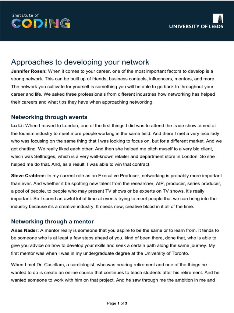 Approaches To Developing Your Network | PDF | Mentorship | Learning