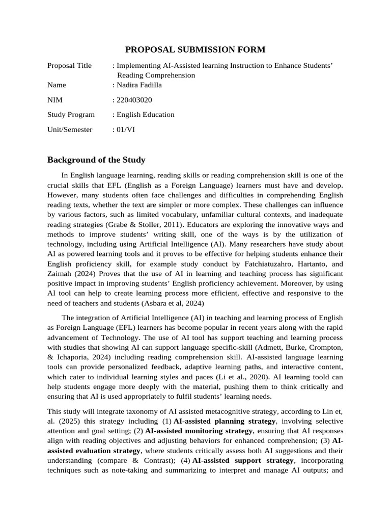 AI-Enhanced Reading Comprehension Proposal | PDF | Reading ...