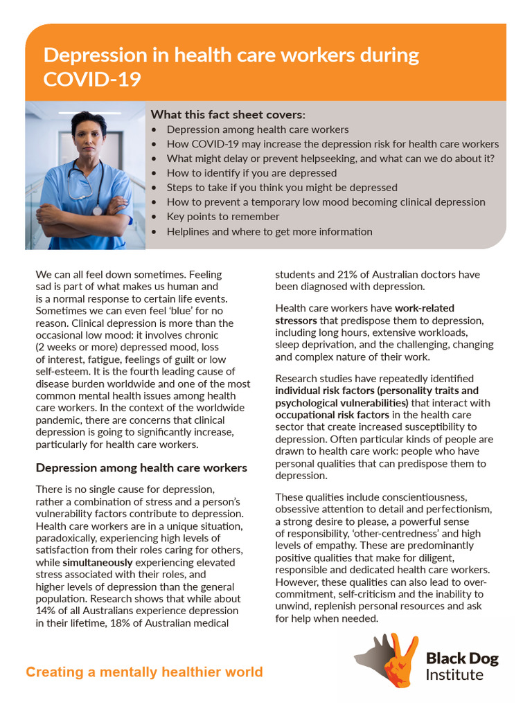 Depression in Health Care Workers During COVID 19 1 | PDF | Major ...