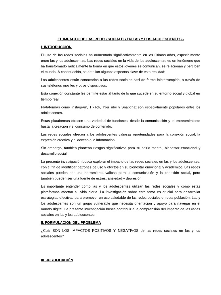 El Impacto de Las Redes Sociales en Las y Los Adolescentes Jlcv | PDF ...