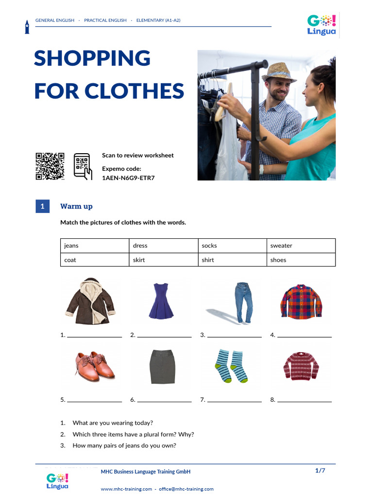 Shopping for Clothes: A1-A2 Guide | PDF | Clothing | Sneakers