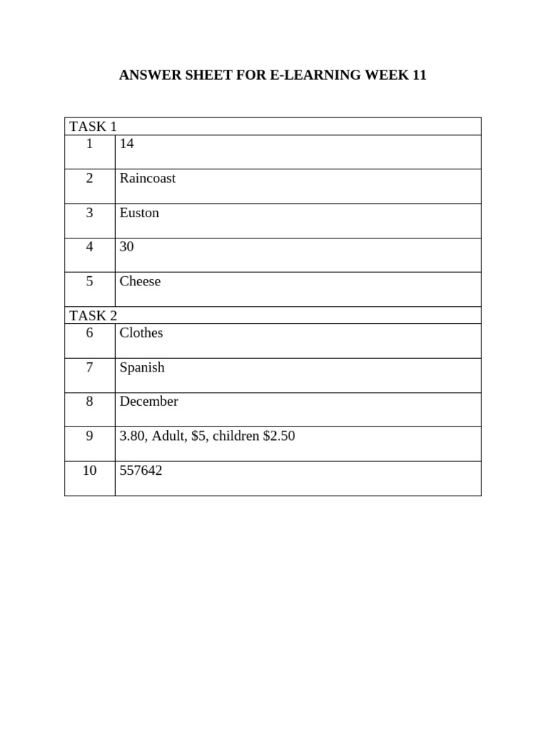 Answer Sheet For w11 | PDF