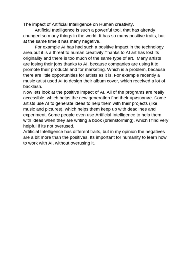 The Impact of Artificial Intelligence on Human Creativity Report ...