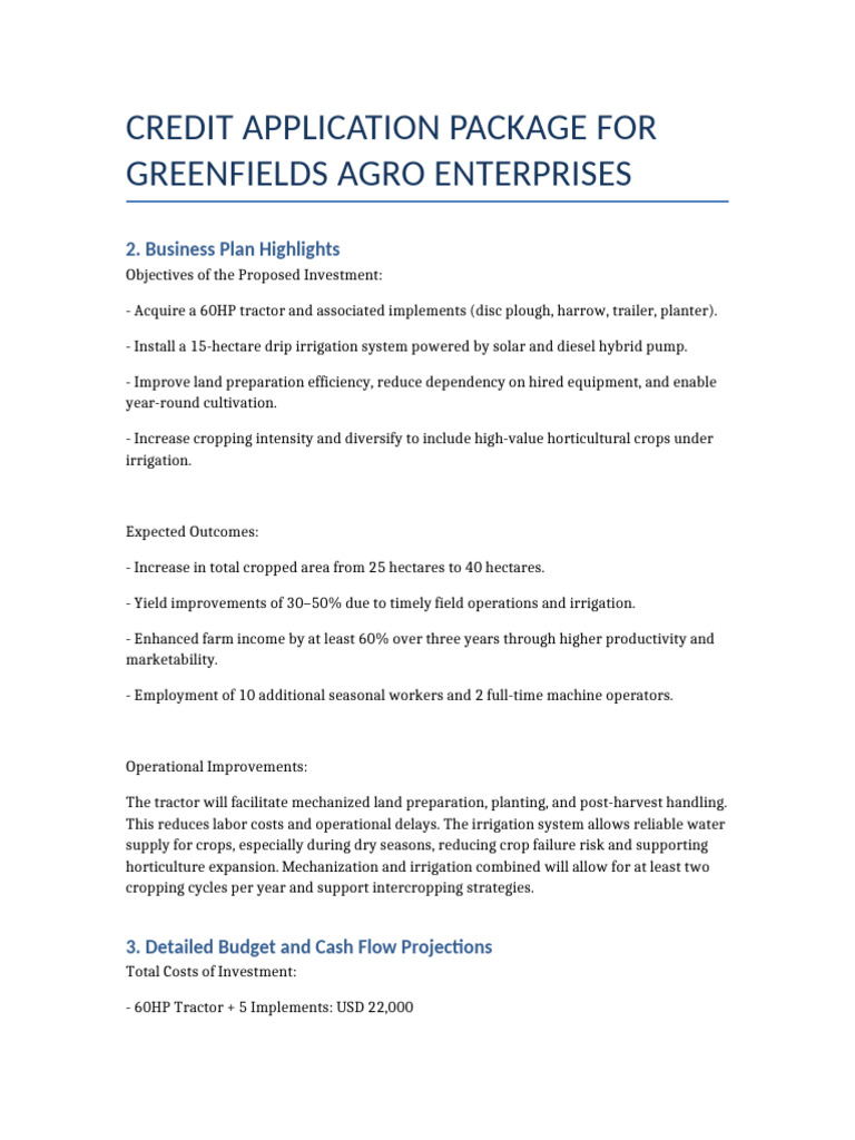 GreenFields Agro Enterprises Credit Proposal | PDF | Agriculture ...