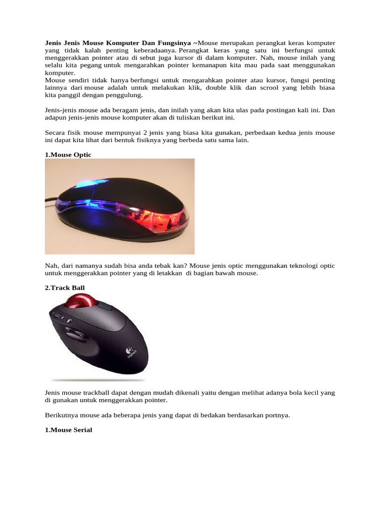 Jenis-Jenis Mouse Komputer dan Fungsinya | PDF