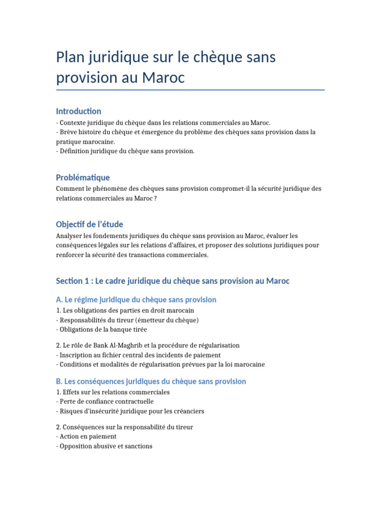 Chèques sans provision au Maroc : enjeux juridiques | PDF | Chèque ...