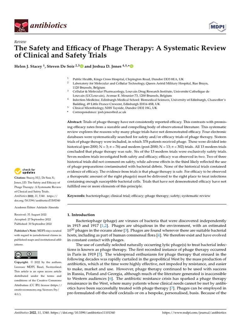 Phage Therapy: Safety and Efficacy Review | PDF | Bacteriophage | Infection