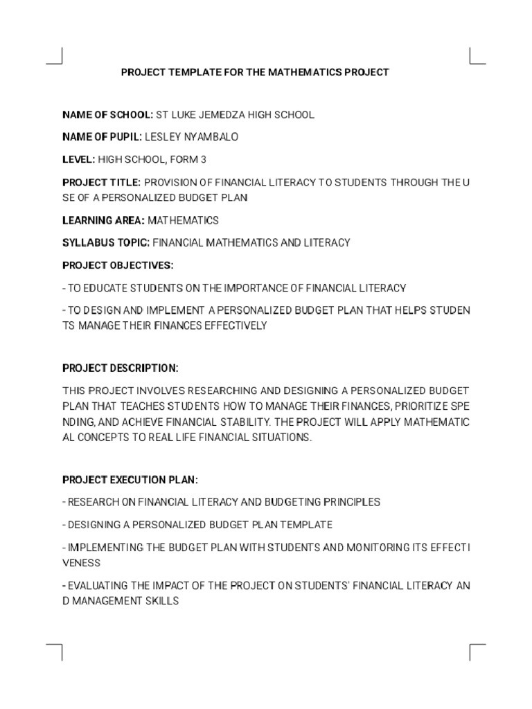 Project Template For The Mathematics Project - Phoenix | PDF