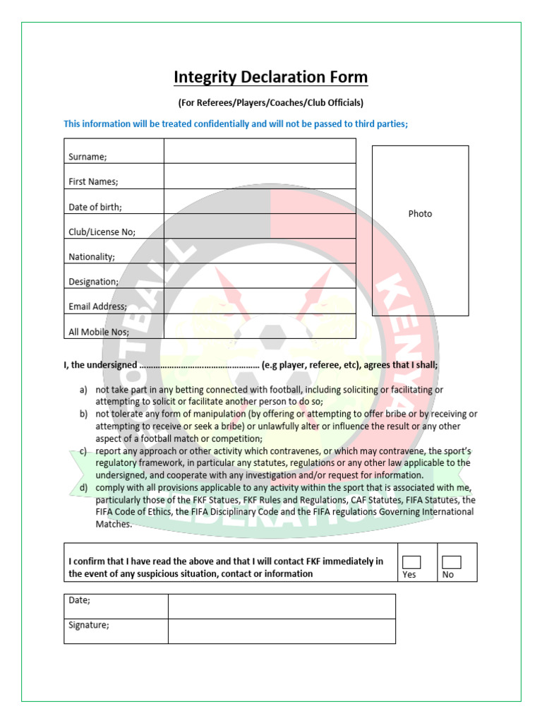 Integrity Declaration for Football Officials | PDF