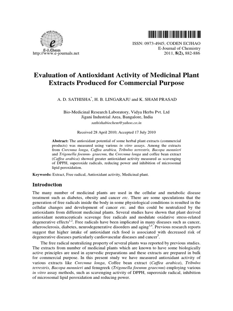 Antioxidant Activity of Herbal Extracts | PDF | Antioxidant | Radical ...