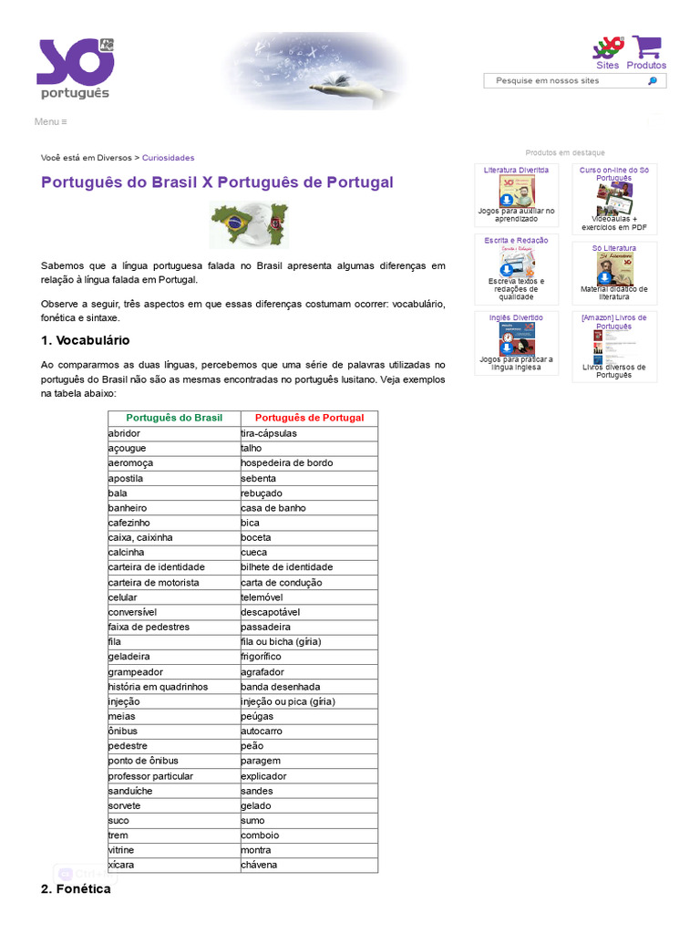 Português Do Brasil X Português de Portugal - Só Português | PDF ...