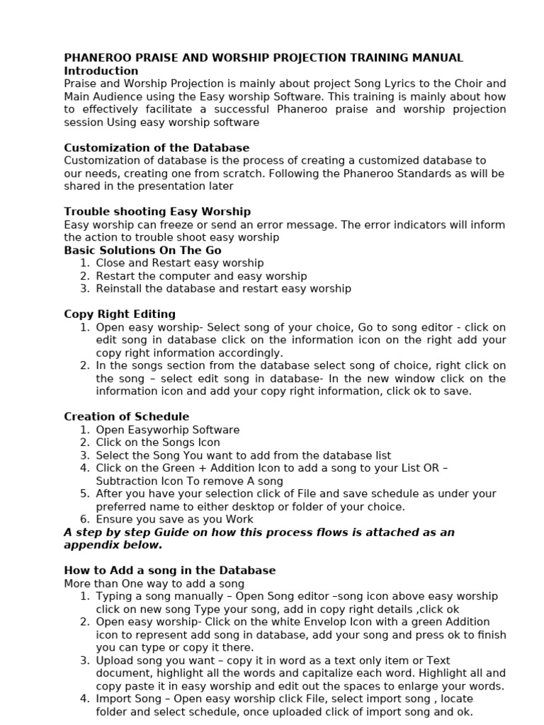 Praise and Worship Projection Manual | PDF | Icon (Computing ...