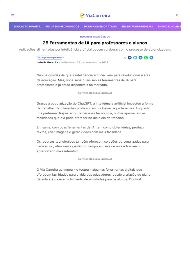 Ferramentas de IA para Professores e Alunos | PDF | Inteligência ...