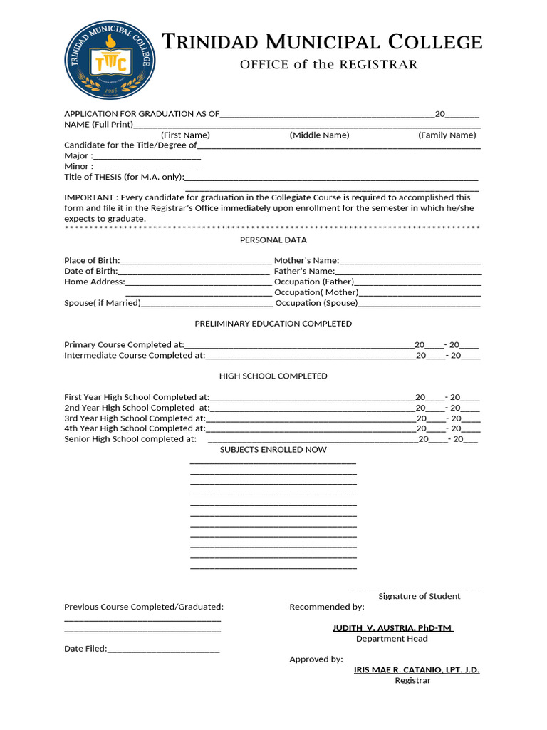 Application For Graduation As of 2024-2025 | PDF | Government | Justice