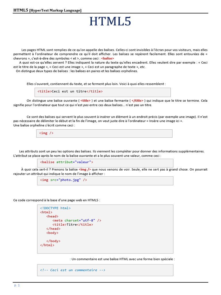 Guide des balises HTML5 et attributs | PDF | Html | Élément HTML