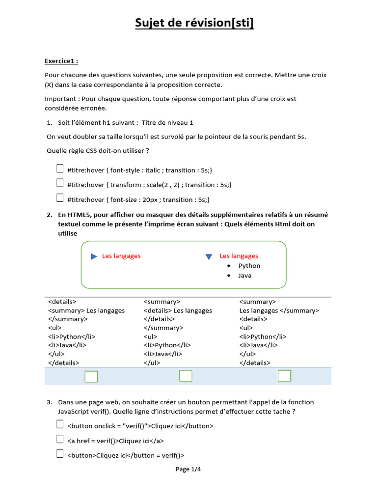 Exercice de révision en HTML, CSS et JS | PDF | Élément HTML | Html
