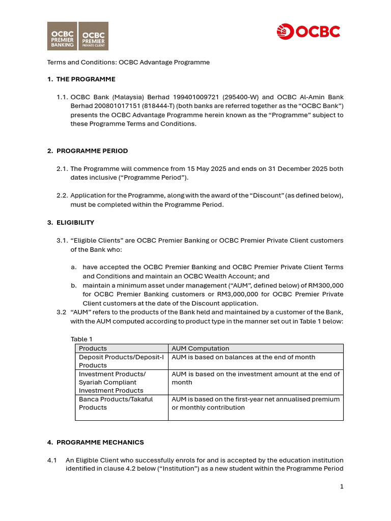 OCBC Advantage Programme Terms & Conditions | PDF | Banks | Implied ...