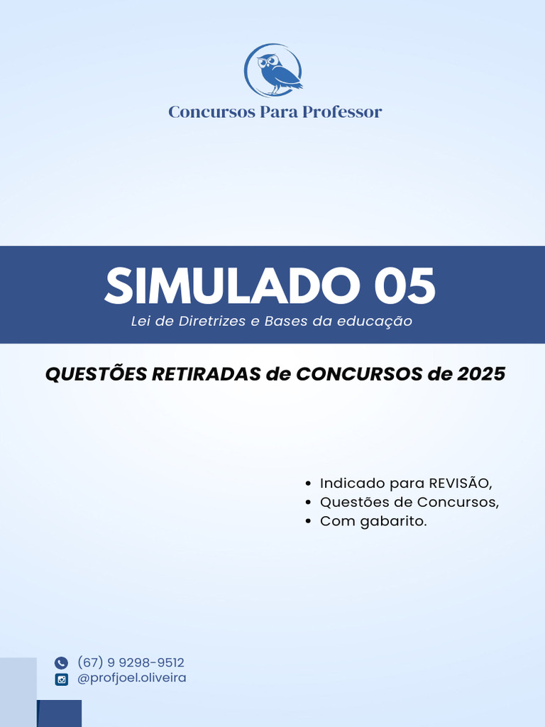 Simulado LDB 2025 com Gabarito | PDF | Pré-escola | Educação Especial