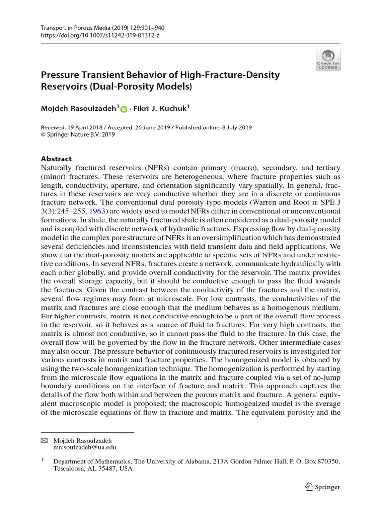 Pressure Transient in Fractured Reservoirs | PDF | Petroleum Reservoir ...