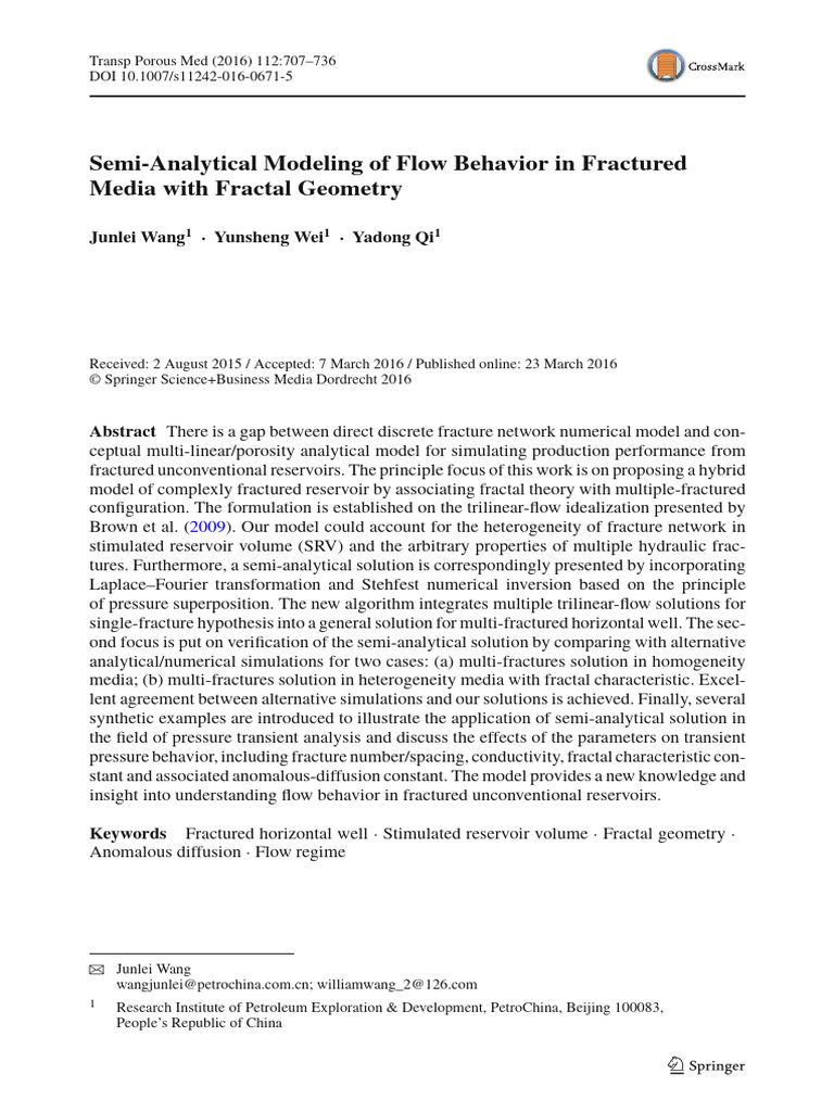 Fractal Flow Modeling in Fractured Media | PDF | Diffusion | Petroleum ...