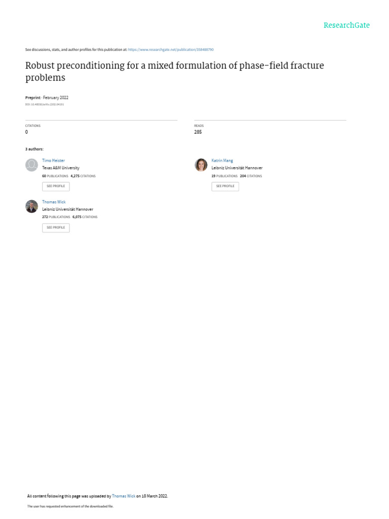 Robust Preconditioning For A Mixed Formulation of | PDF | Finite ...
