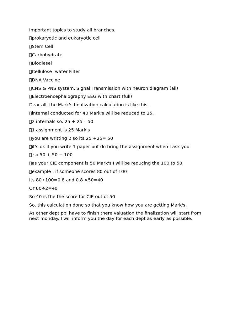 Key Study Topics and Mark Calculation | PDF