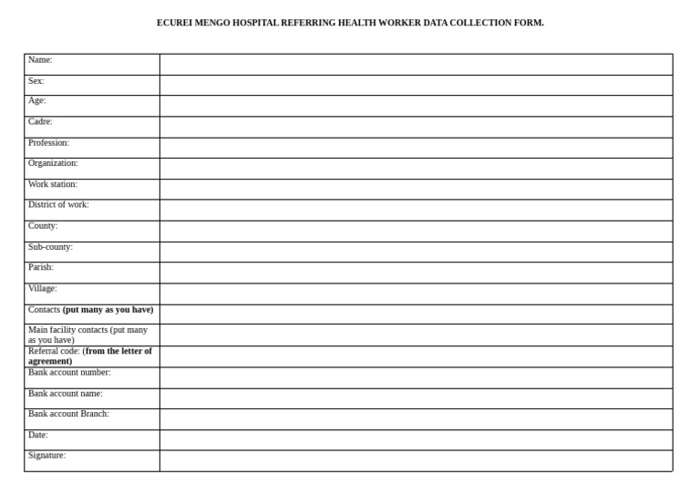 Mengo Ecurei Mengo Referring Health Worker Data Collection Form | PDF