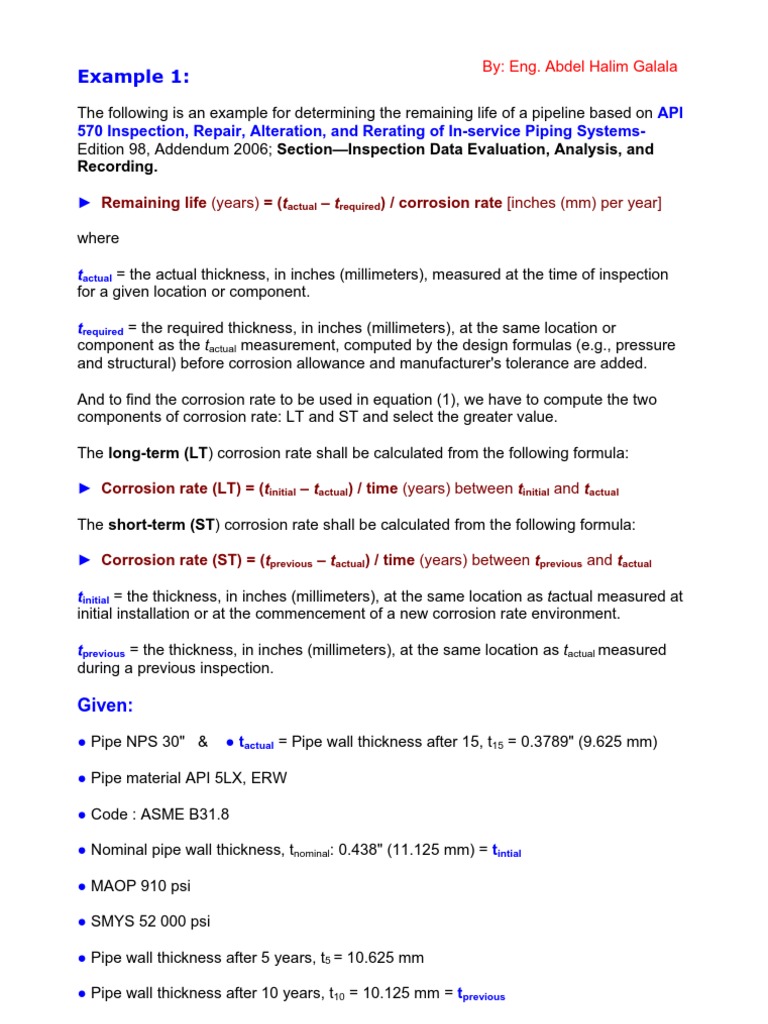 Pipeline Remaining Life Calculation | PDF | Pipe (Fluid Conveyance ...