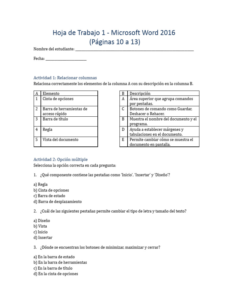 Actividades de Word 2016: Cinta y Herramientas | PDF | Microsoft Word