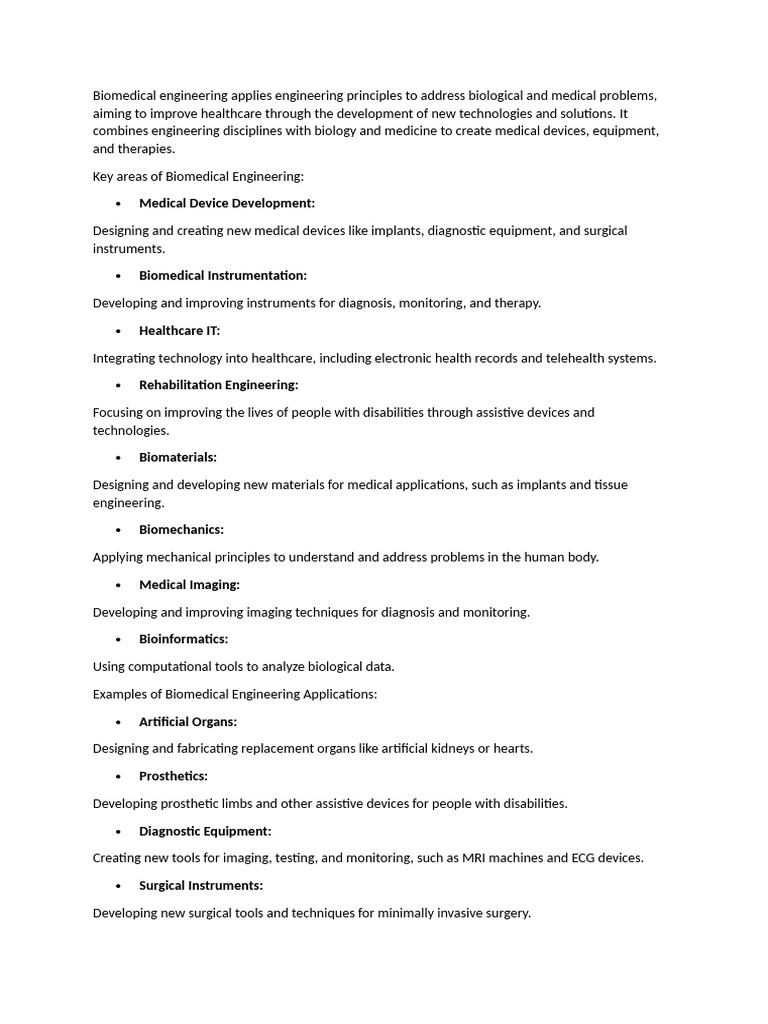 Biomedical Engineering Overview | PDF