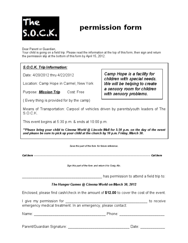 Sock Permission Form Movie Night | PDF