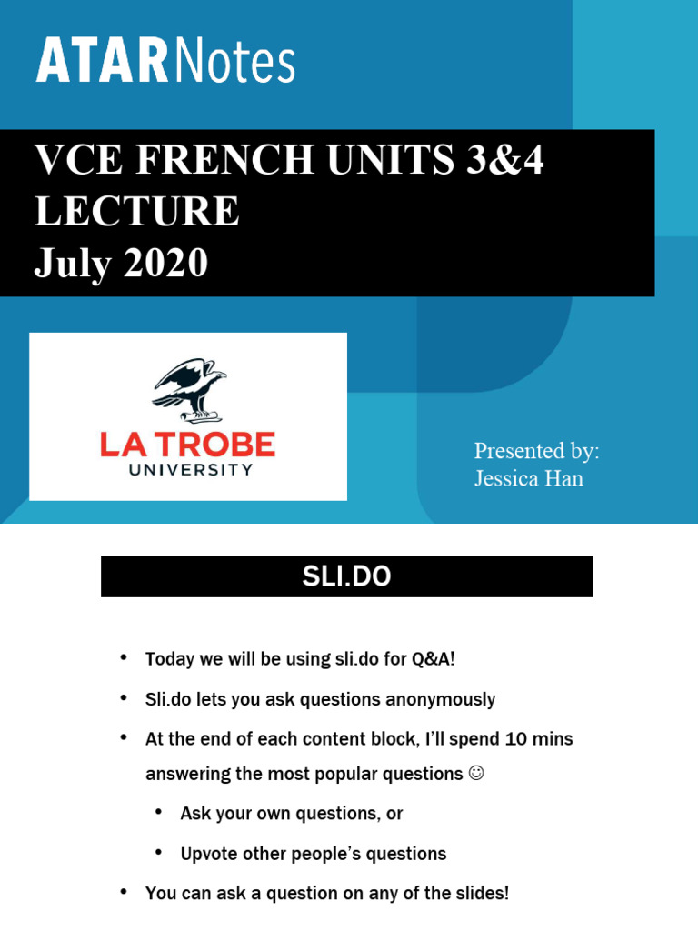 VCE French 34 Exam Prep Lecture Part 1 | PDF | Linguistics | Grammar