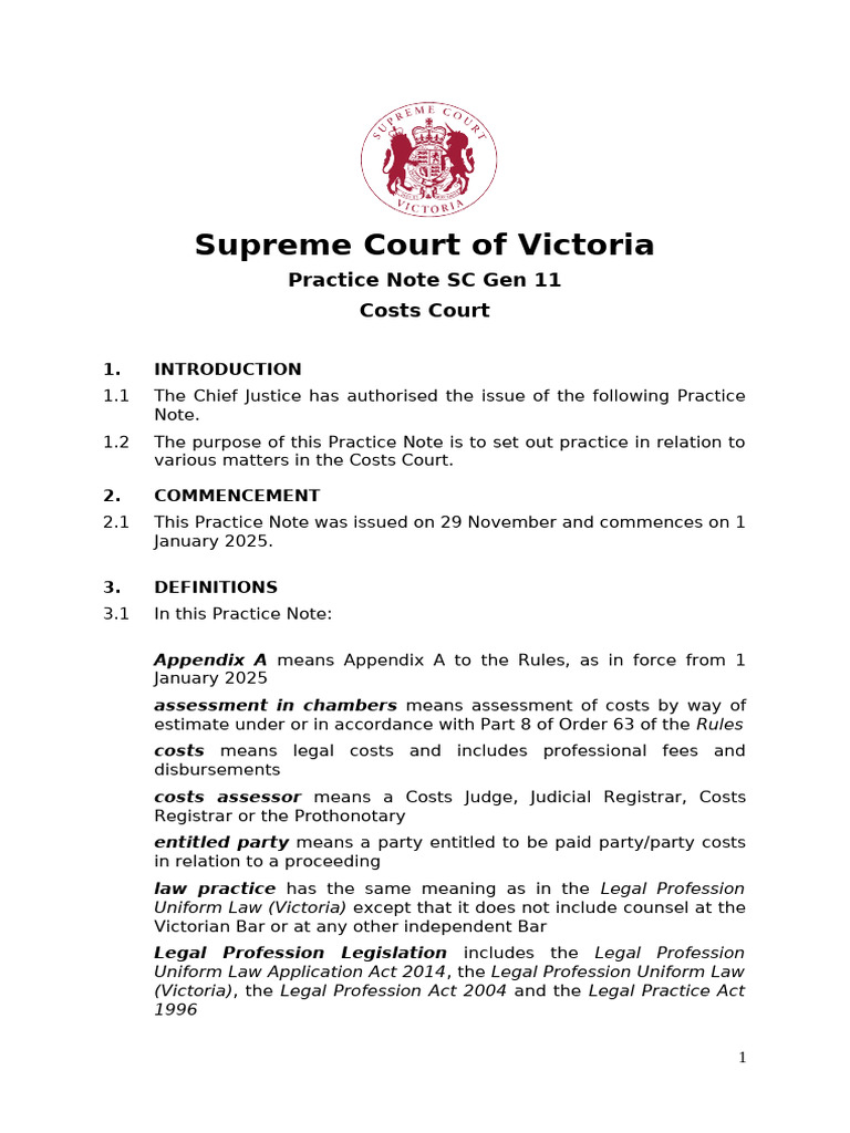 Costs Court Practice Note SC Gen 11 | PDF | Costs In English Law ...