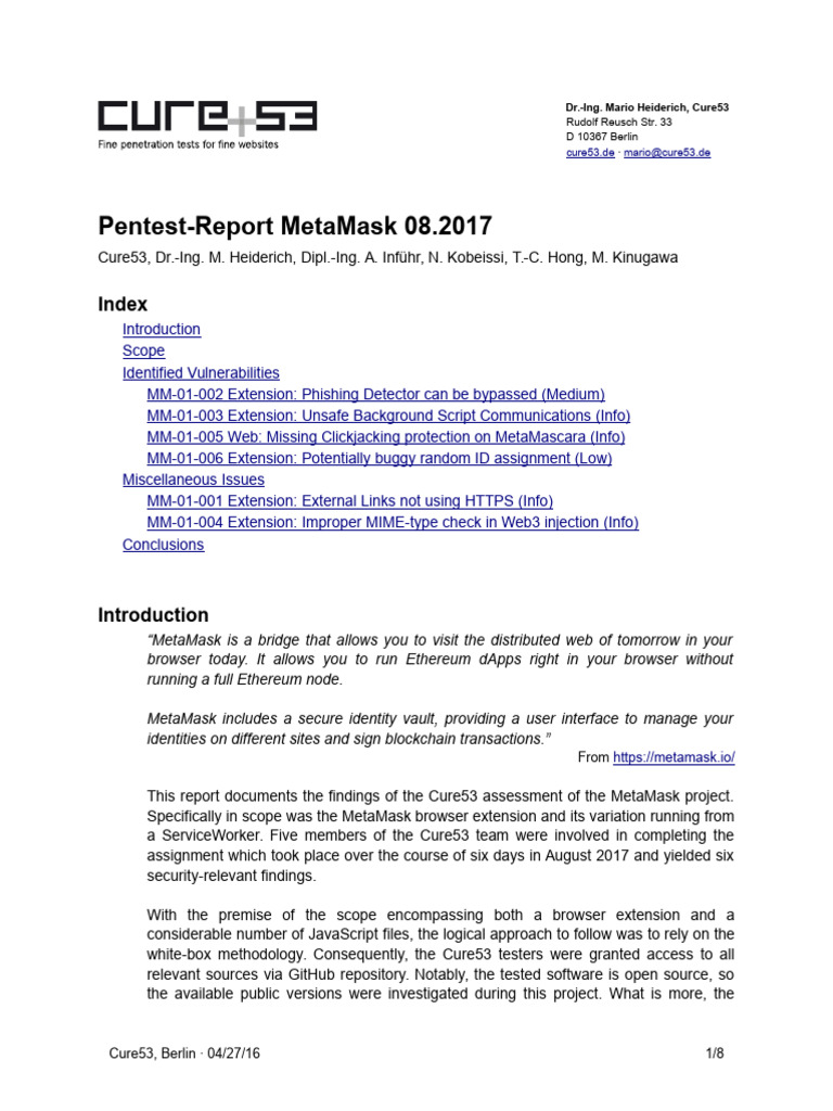 MetaMask Security Vulnerabilities Report | PDF | Software | Internet