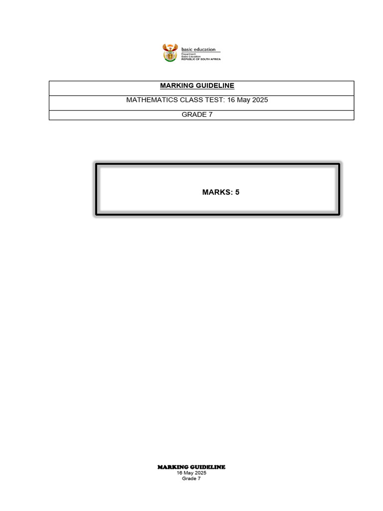 16 - May - 2025 - Grade 7 - Marking - Guideline | PDF | Learning ...