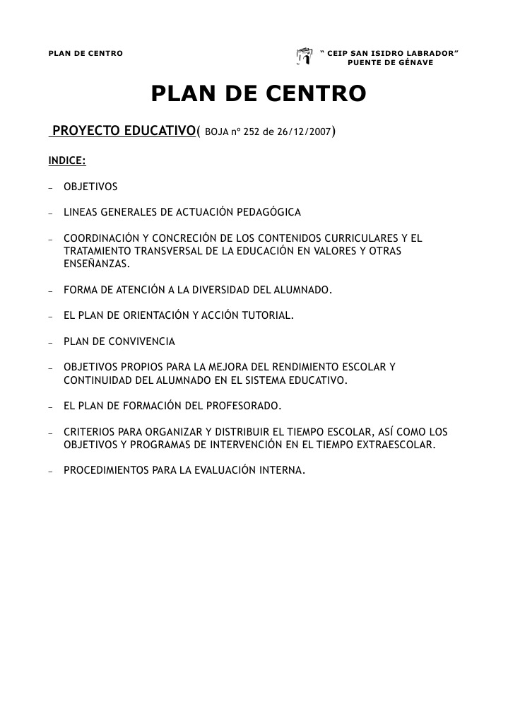 Plan de Centro | PDF | Evaluación | Educación primaria