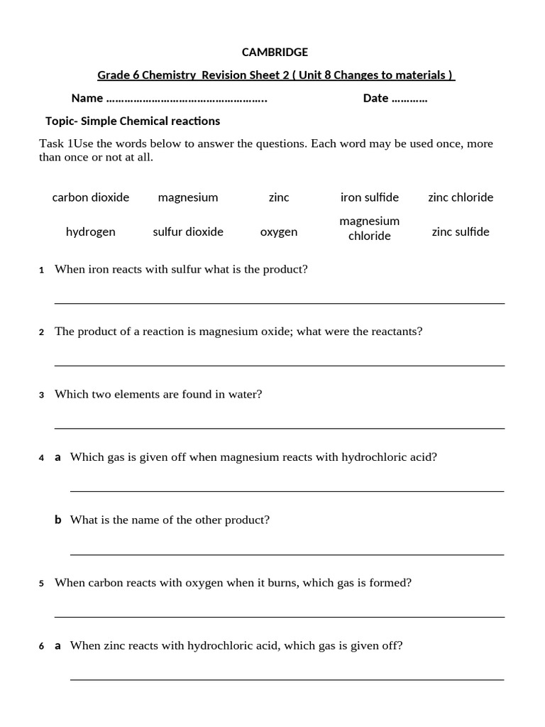 Grade 6 Chemistry Revision: Reactions & Neutralization | PDF | Chemical ...