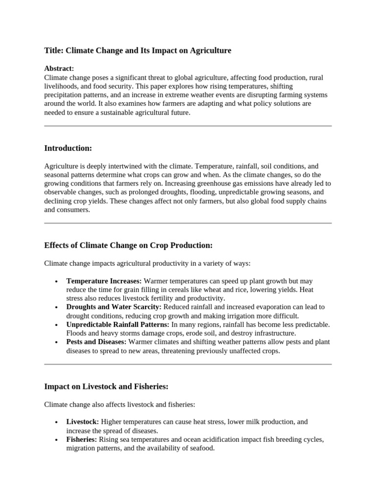 Climate Change's Impact on Agriculture | PDF | Agriculture | Climate Change