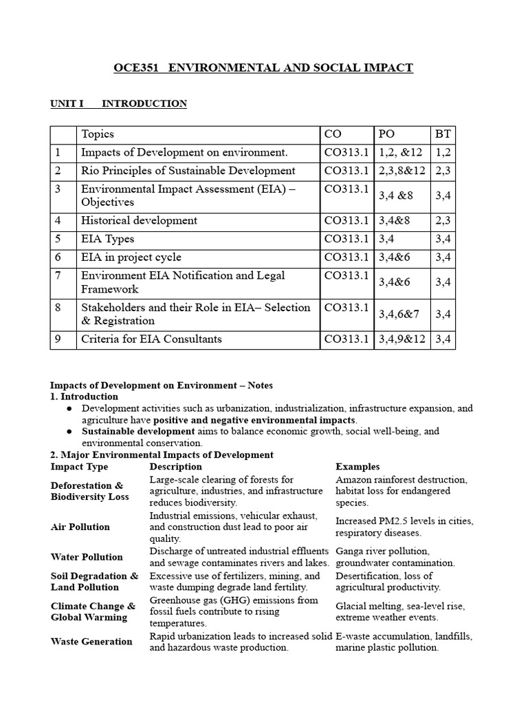 EIA Overview and Environmental Impacts | PDF | Environmental Impact ...