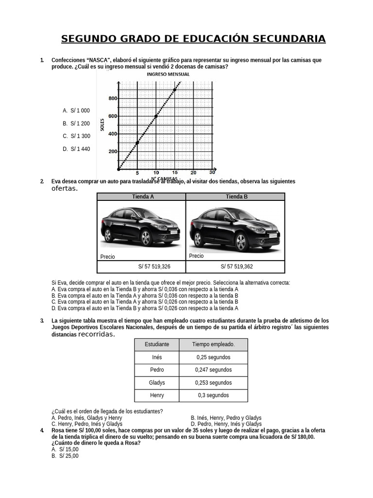 Ejercicios de Matemáticas para Secundaria | PDF