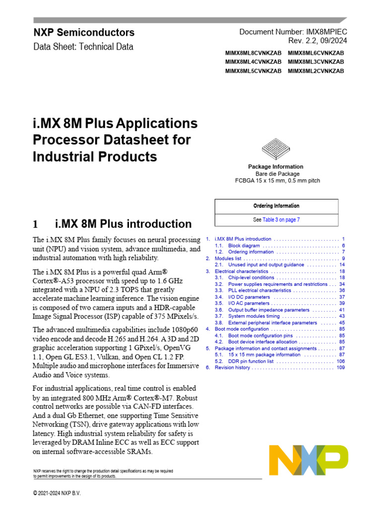 i.MX 8M Plus Processor Datasheet | PDF | Flash Memory | Computing
