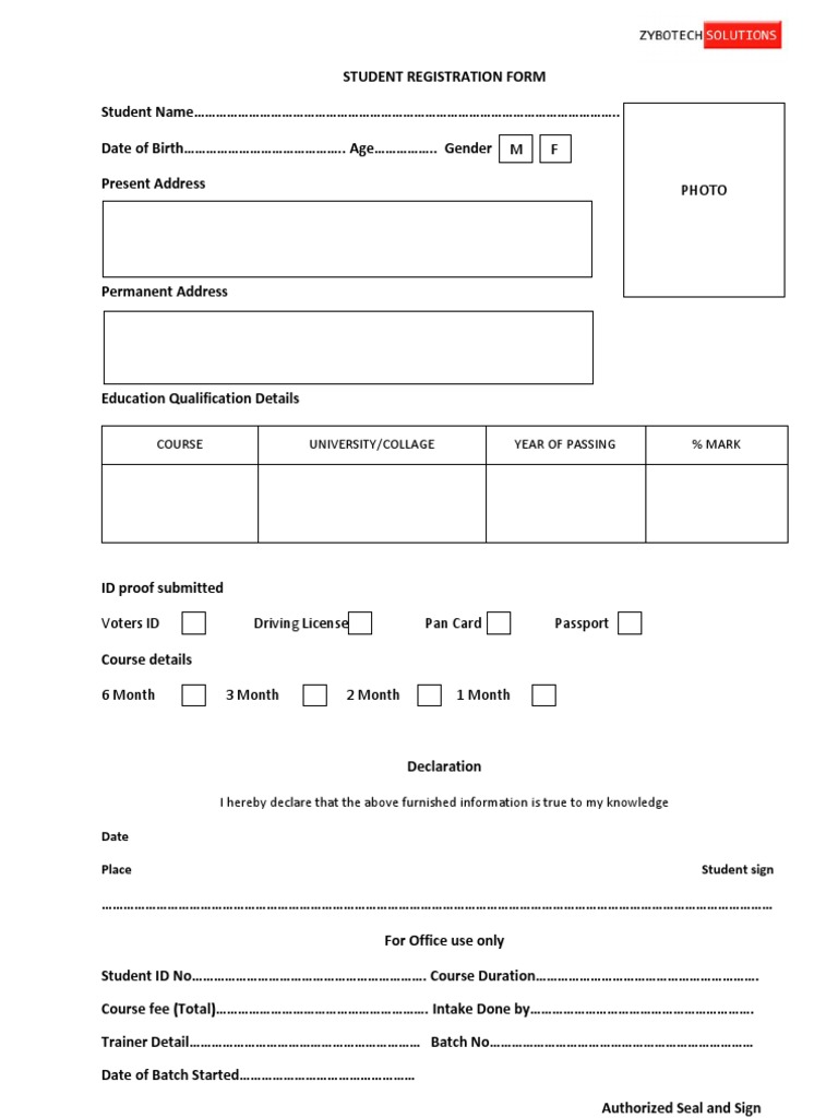 Student Registration Form Template | PDF