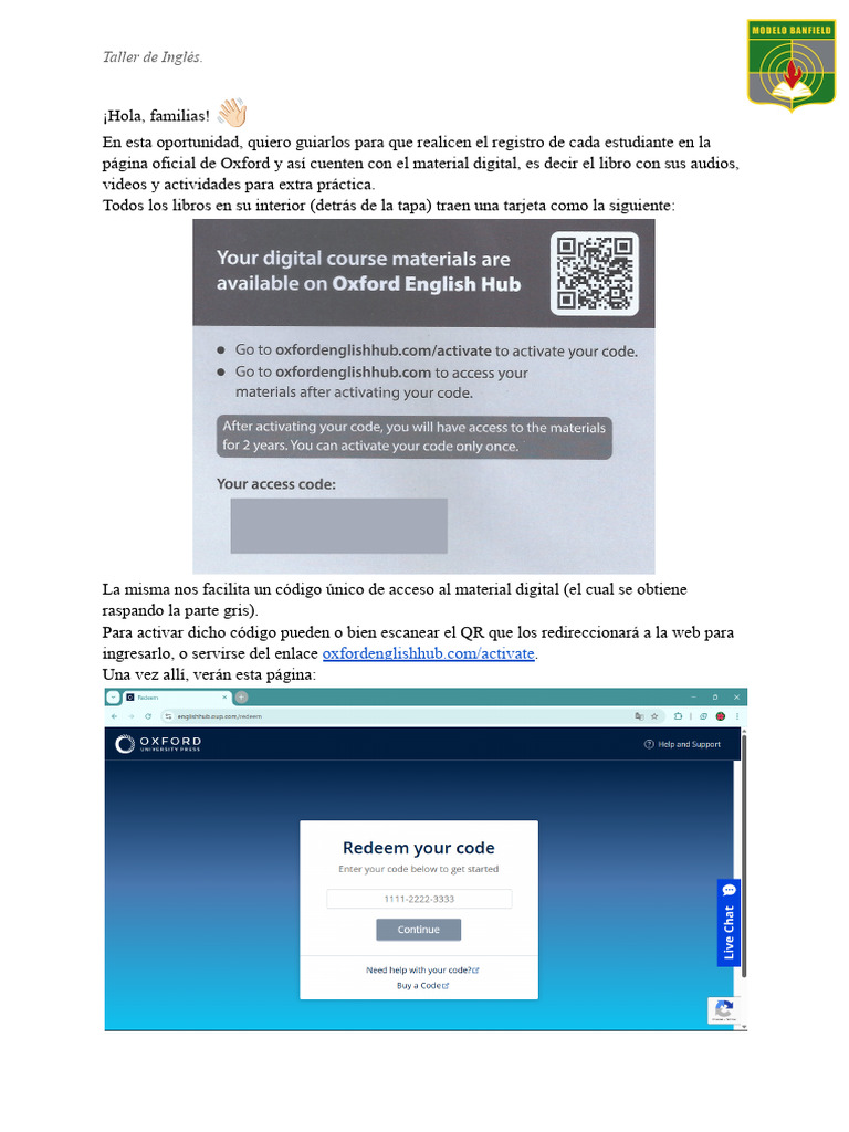 Activación de Código en Oxford English Hub | PDF