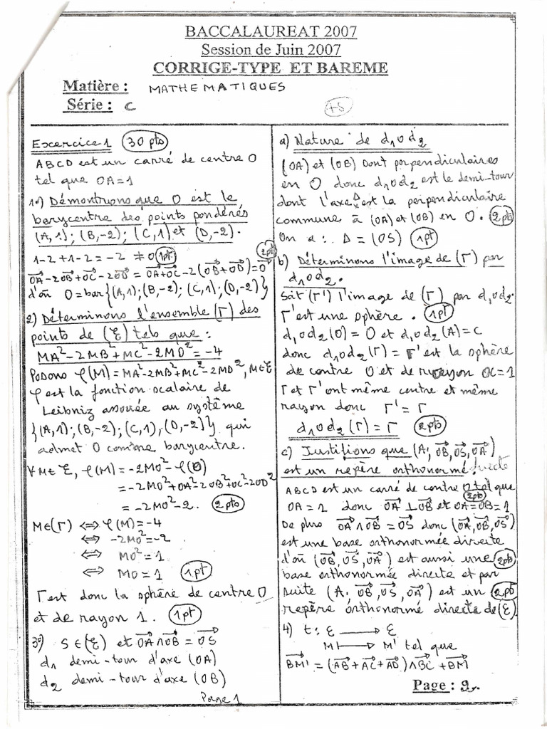 Corrigé du Bac 2007 en Mathématiques | PDF