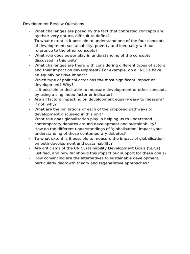Key Questions on Development Concepts | PDF